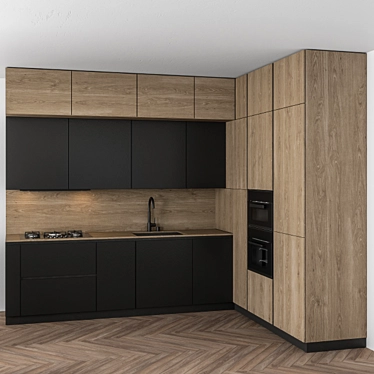 Modern Kitchen - Black & White Wood 3D model image 1 