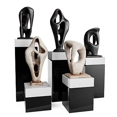 Abstract Sculptures Pedestal: Black & White 3D model image 1 