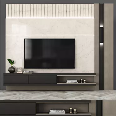 Modern TV Wall Set with V-Ray Materials 3D model image 1 