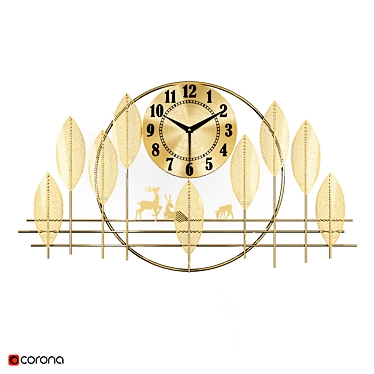 Wall clock with golden leaves