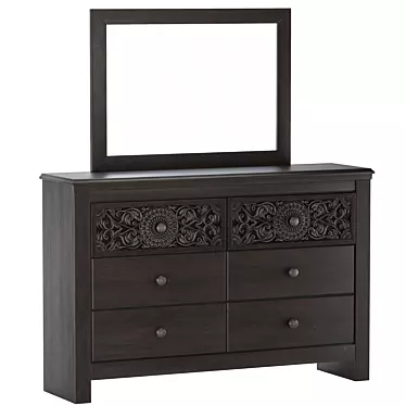 Paxberry Vintage Brown Dresser & Mirror 3D model image 1 