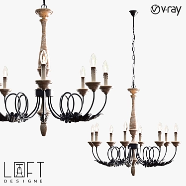 Industrial Loft Wooden Chandelier - 8 Lamp Model 3D model image 1 