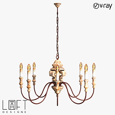 Rustic Wood and Metal Chandelier 3D model image 1 