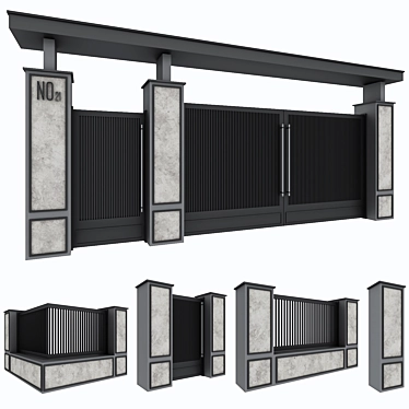 Charming Garden Gate & Wall 3D model image 1 