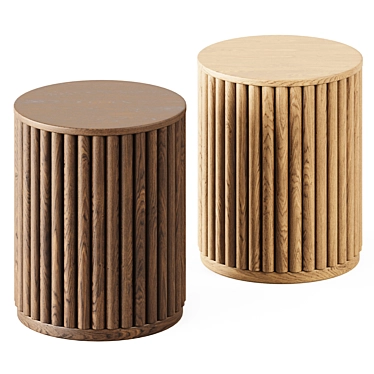 Natural Wood Fluted Drum End Table 3D model image 1 