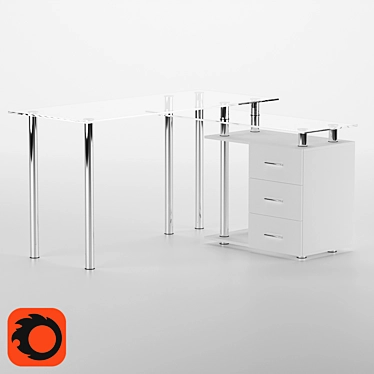 Modern Glass Table with Locker 3D model image 1 