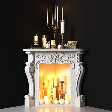 Classic Corner Fireplace Set with Candles 3D model image 1 