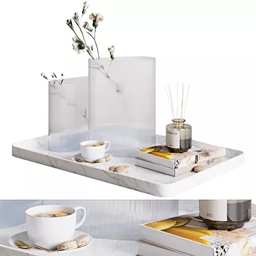 Elegant Coffee Set: Marble Tray, Vase, Bouquet 3D model image 1 