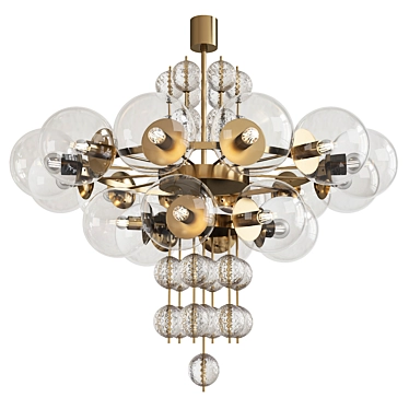 Title: Brass & Glass Large Chandelier (Vintage) 3D model image 1 