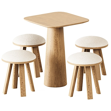 Modern Wood Table & Stool 3D model image 1 