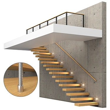 Contemporary Concrete and Wood Staircase 3D model image 1 