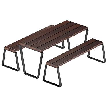 Industrial Loft Table and Benches 3D model image 1 