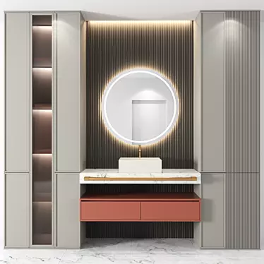 Modern Bath Set with Sink, Mirror, Wardrobe & Shelf 3D model image 1 