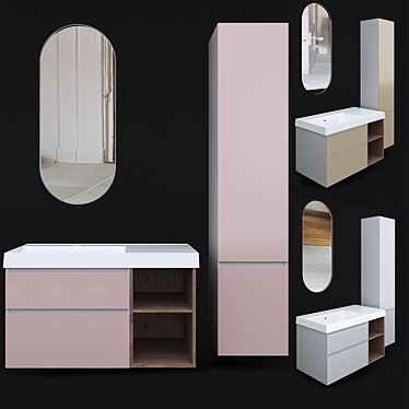 Title: CUBO 90 Cabinet with Sink & Mirror 3D model image 1 