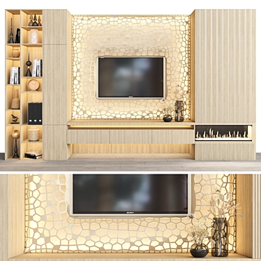 Customizable TV Wall with Decor 3D model image 1 