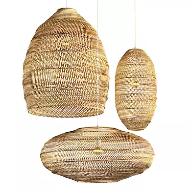 Rattan Chandelier Set: Stylish and Sustainable 3D model image 1 