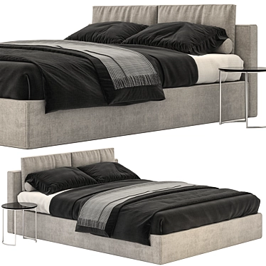 Cloud Gray Bed: Hardware-Infused Contemporary Comfort 3D model image 1 