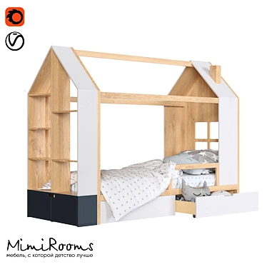 Mimirooms™ Mi-Mi Cot: Stylish and Functional with Shelving 3D model image 1 