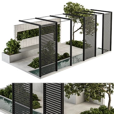 Outdoor Oasis: Bench and Plant Set 3D model image 1 