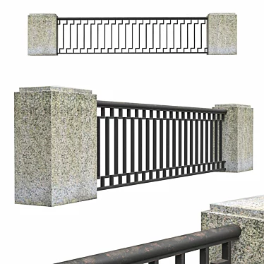 Granite & Metal Fence: Elegant & Strong 3D model image 1 