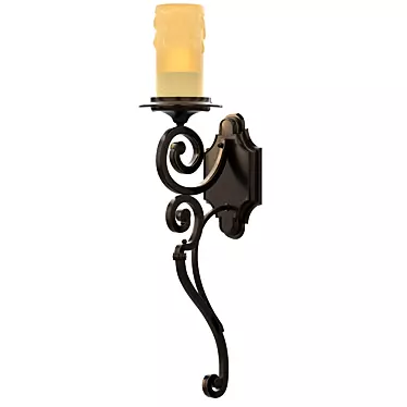 Medieval-inspired Wall Lamp with Coffee-Colored Wrought iron Base 3D model image 1 