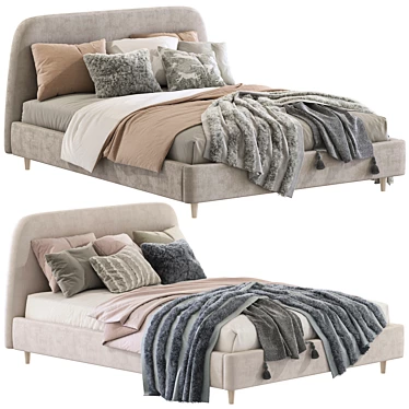 Oatmeal Raelynn Upholstered Bed - Elegant and Cozy 3D model image 1 