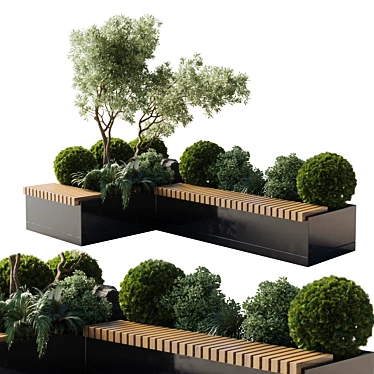 Urban Green Bench Collection: Plants & Trees 3D model image 1 