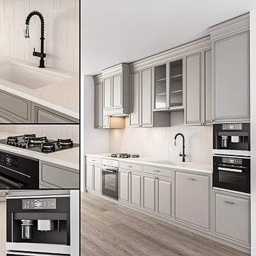 Neo Classic Gray & White Kitchen Set 3D model image 1 