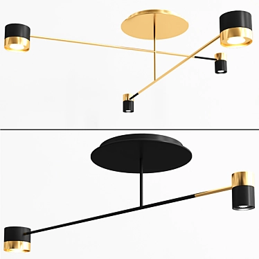 Sleek Black & Brass Ceiling Luminaire 3D model image 1 