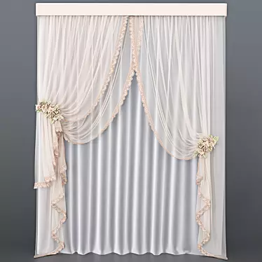 Elegant Lace Sheer Curtain 3D model image 1 