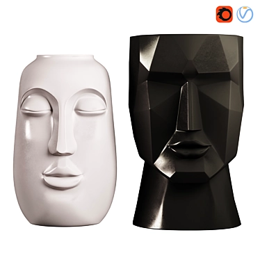 Modern Face Vases, Set of 2 3D model image 1 