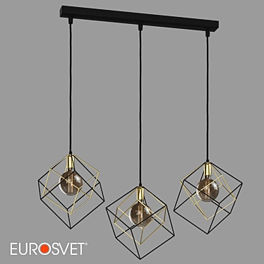 Industrial Loft Pendant Lamp with Black and Gold Shades 3D model image 1 