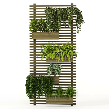 Rustic Concrete Pot with Metal Shelf - Set 0068 3D model image 1 