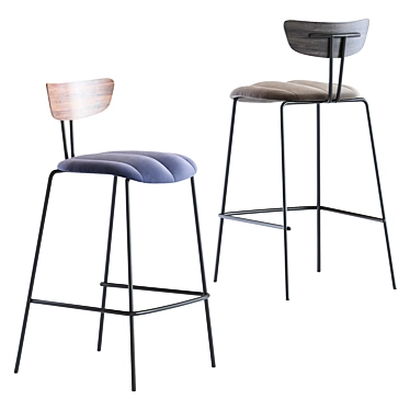 Elegant Gray Barstool with Walnut Veneer Accent 3D model image 1 