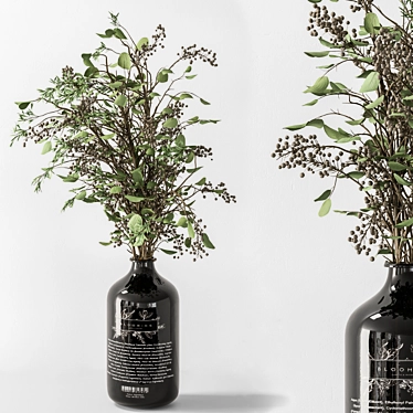 Green Branch Bouquet - Glass Vase 3D model image 1 