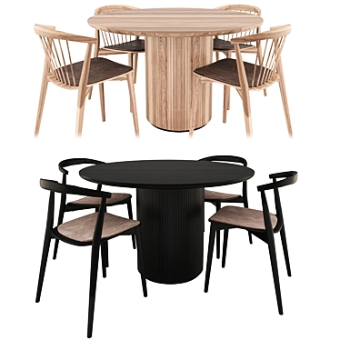 Contemporary Wood Chairs & Table 3D model image 1 