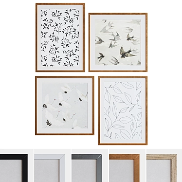 Modern Leaf and Bird Picture Frame Set 3D model image 1 