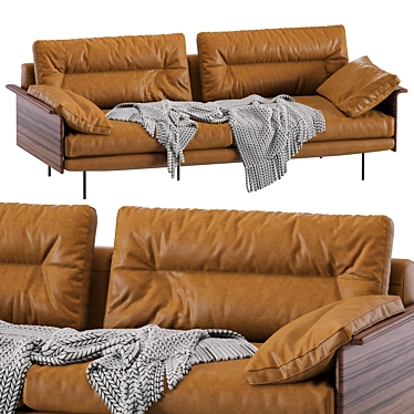 Modern Wood Armrests Sofa 3D model image 1 