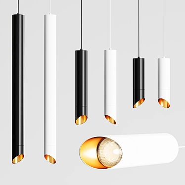 Sleek LED Pendant Lamp - Long Tube 3D model image 1 