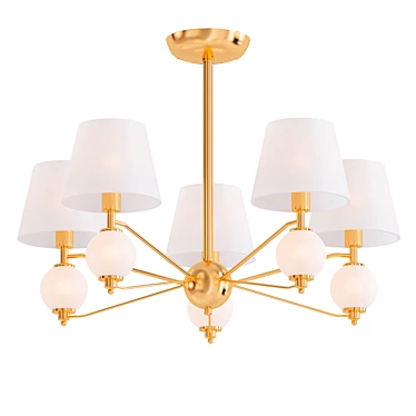 Elegant Golden Chandelier with Lampshades 3D model image 1 
