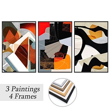 Elegant Wall Art Set with 3 Paintings 3D model image 1 