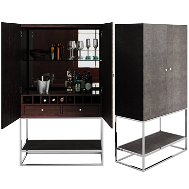 Elegant Leather Bar Cabinet with Mirror 3D model image 1 