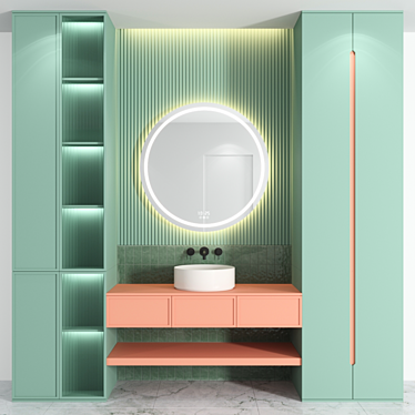 Modern Bath Set: Sink, Mirror, Wardrobe 3D model image 1 