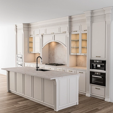 Elegant White Kitchen Set - 47 Pieces 3D model image 1 