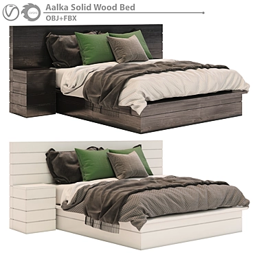 Aalka Solid Wood Bed - Exquisite Craftsmanship & Durability 3D model image 1 