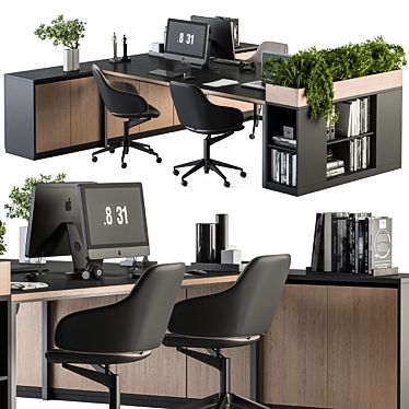 Green Workspace: Office Furniture with Plant Box 3D model image 1 