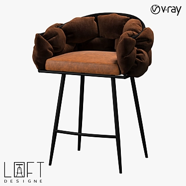 Industrial Style Metal Bar Stool with Eco-Leather and Fabric Seat 3D model image 1 