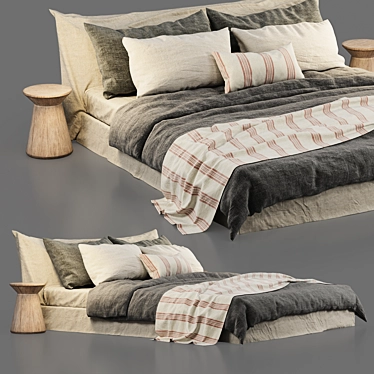 Luxurious Cozy Bed: Zara Home Linen Bedding & Bedhead 3D model image 1 