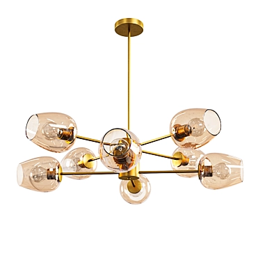 Golden Metal Ceiling Lamp with Glass Coverings 3D model image 1 