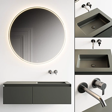 Strato Wood Vanity Set with Integrated Lighting 3D model image 1 